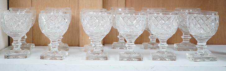 A set of twelve Voneche glass square based wine glasses, 13.5cm high. Condition - fair to good, some minor chips